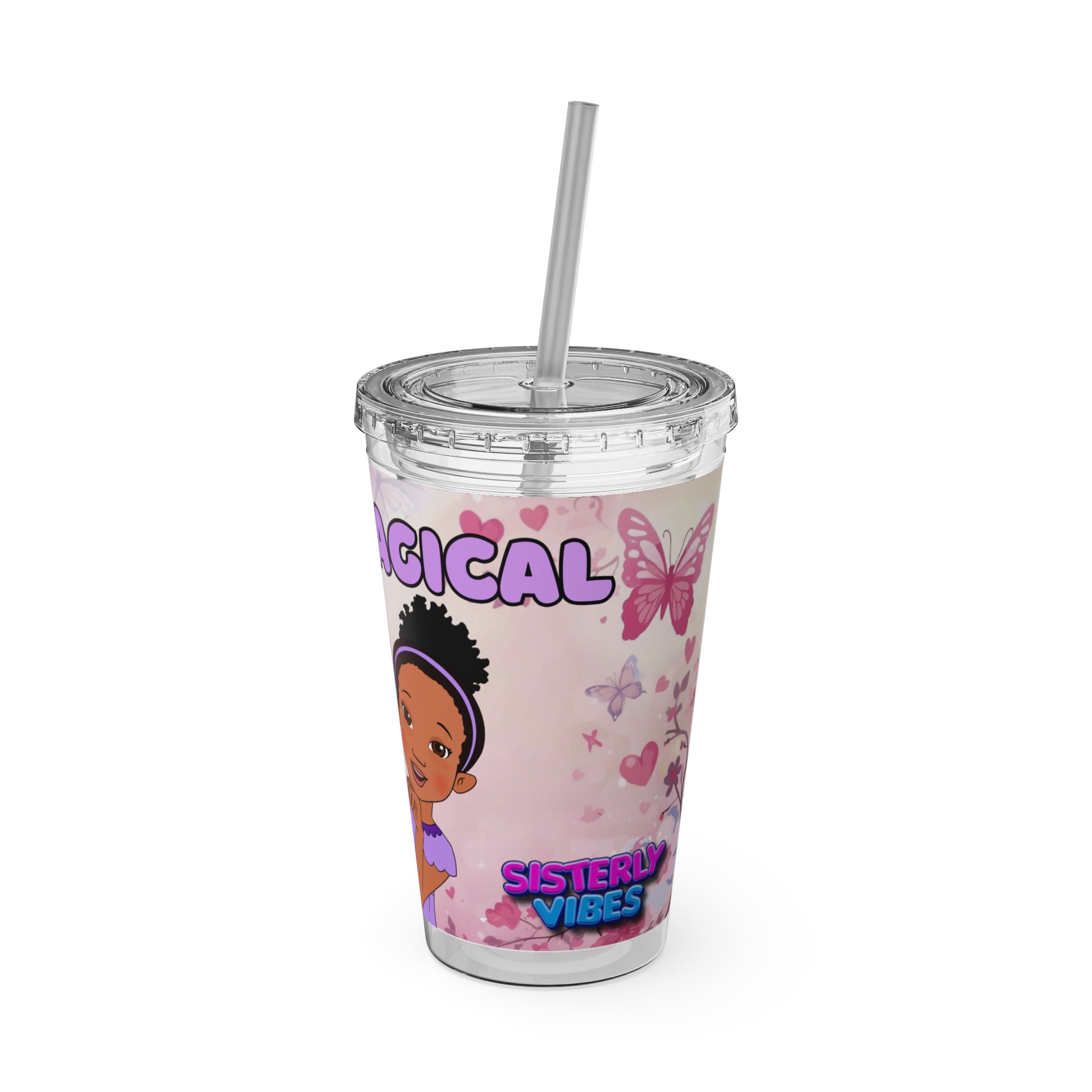 Sisterly Vibes Kids Tumbler with Straw – 16oz